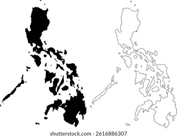 Map of Philippines Silhouette Flat and Outline Design