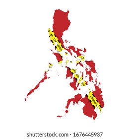 Map of Philippines with warning quarantine yellow tape. Danger coronavirus Banner