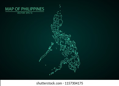 Map of Philippines,Green map on dark background of map of Philippines symbol for your web site design map. Vector illustration eps 10.