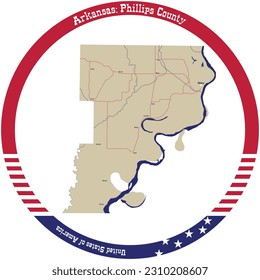 Map of Phillips County in Arkansas, USA arranged in a circle.