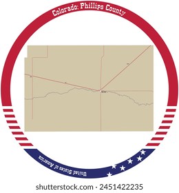 Mapa del Condado de Phillips en Colorado, EE.UU. ordenado en círculo.
