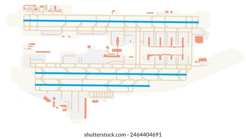 Karte von Phoenix Sky Harbor International Airport (Vereinigte Staaten von Amerika). IATA-Code: PHX. Flughafenschema mit Start- und Landebahnen, Rollbahnen, Vorfeld, Parkplätzen und Gebäuden. Kartendaten von OpenStreetMap.