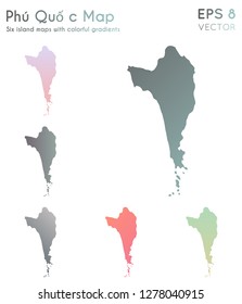 Map of Phu Quoc with beautiful gradients. Attractive set of Phu Quoc maps. Trending vector illustration.