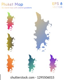Map of Phuket with beautiful gradients. Attractive set of Phuket maps. Wonderful vector illustration.