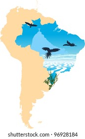 Map picture whit aborigines and dancing couple on the city buildings background