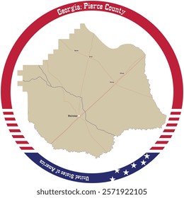 Map of Pierce County in Georgia, USA arranged in a circle.