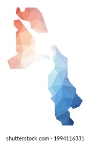 Map of Pig Beach. Low poly illustration of the island. Geometric design with stripes. Technology, internet, network concept. Vector illustration.