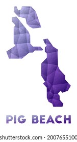 Map of Pig Beach. Low poly illustration of the island. Purple geometric design. Polygonal vector illustration.