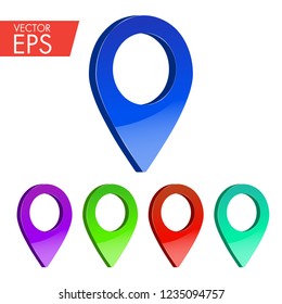 Map pin in 3D design style modern icon. Place pointer symbol, marker sign. Location GPS navigation point label. Direction, destination and position design. Search cartography illustration.