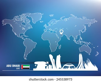 Map pin with Abu Dhabi skyline - vector illustration