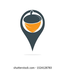 Map pin and acorn logo design. Acorn logo illustration vector template.