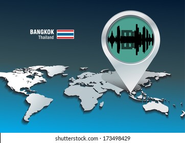 Map pin with Bangkok skyline - vector illustration