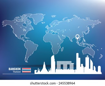 Anclaje de mapa con el perfil de Bangkok - ilustración vectorial
