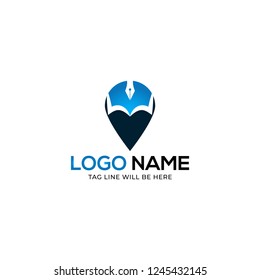 Map Pin Book and Pen Logo Vector Design, Creative Illustration