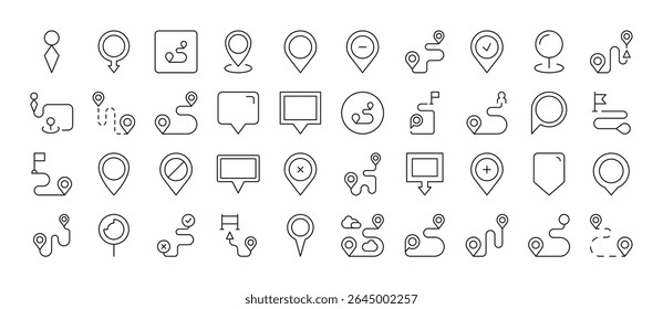 Pacote de Pinos de Mapa de Ícones de Linha Relacionados. Outline Signs para Gráficos e Web Design, Apps, Anúncios, Vários Cartões 