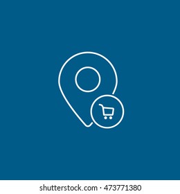 Map Pin Cart Line Icon On Blue Background