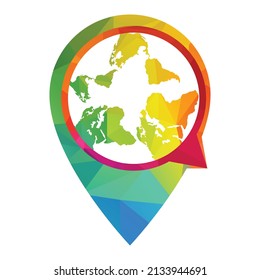 Map Pin and chat symbol logo design. Globe and chat with map pointer.