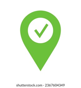 Map pin with check mark icon, check location. Tick and location pin. Vector illustration