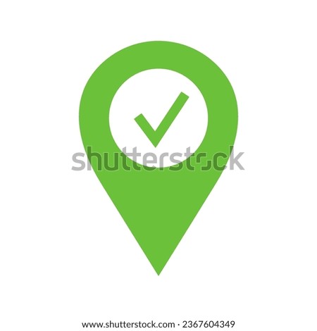 Map pin with check mark icon, check location. Tick and location pin. Vector illustration