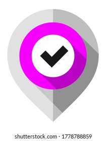 Anclaje de mapa, símbolo de comprobación, puntero gps plegado desde papel gris