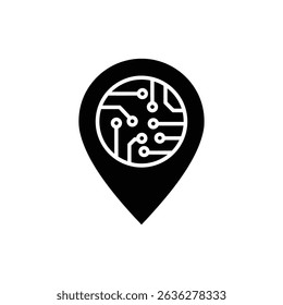 Map pin with circuit on white background for tech location concept