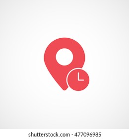 Map Pin Clock Red Flat Icon On White Background
