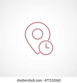 Map Pin Clock Red Line Icon On White Background