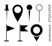 Map pin collection. geo mark. map pin sign. location pointers. pushpin board marker. mark specific spots. show routes, indicate points of interest, navigation, GPS locations, travel pointer