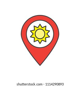 Map pin colored outline icon with sun