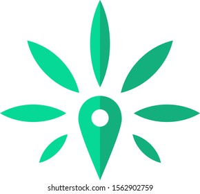map pin combined with abstract marijuana leaf