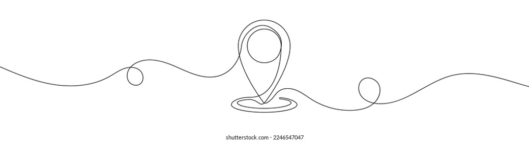 Map pin in continuous line drawing style. Line art of GPS navigation. Vector illustration. Abstract background