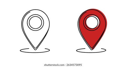 Map pin continuous one line drawing. Location, navigator, geolocation sign in simple linear style. Vector illustration.
