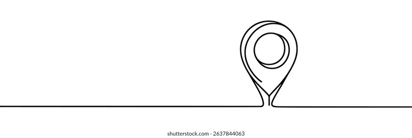 Map pin continuous one line drawing. Location, navigator, geolocation sign in simple linear style. Vector illustration.