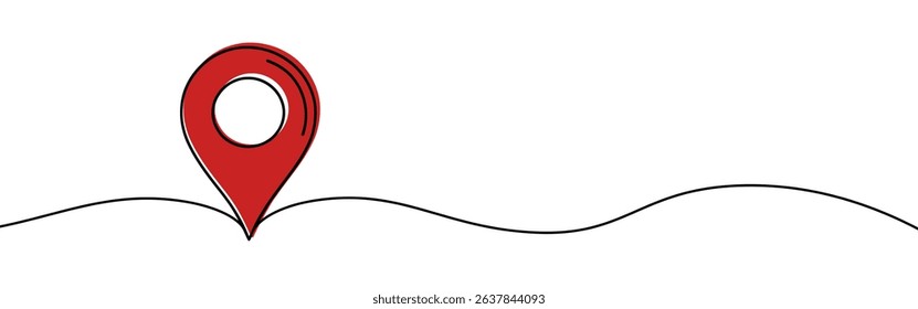 Map pin continuous one line drawing. Location, navigator, geolocation sign in simple linear style. Vector illustration.
