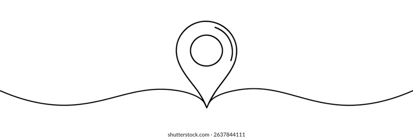 Map pin continuous one line drawing. Location, navigator, geolocation sign in simple linear style. Vector illustration.