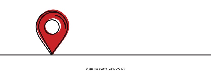 Map pin continuous one line drawing. Location, navigator, geolocation sign in simple linear style. Vector illustration.