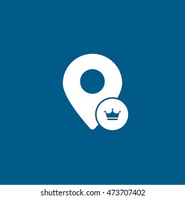 Map Pin Crown Liked Flat Icon On Blue Background