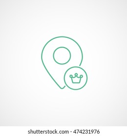 Map Pin Crown Liked Green Line Icon On White Background