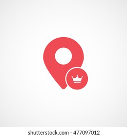 Map Pin Crown Liked Red Flat Icon On White Background