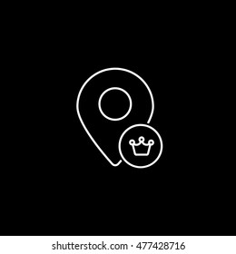Map Pin Crown Line Icon On Black Background