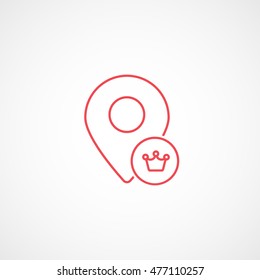 Map Pin Crown Red Line Icon On White Background
