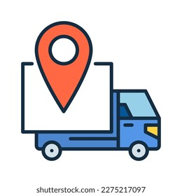 Map Pin and Delivery Truck vector Location concept colored icon or design element