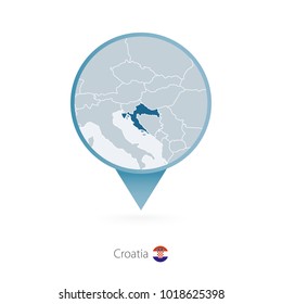 Map pin with detailed map of Croatia and neighboring countries.