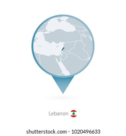 Map pin with detailed map of Lebanon and neighboring countries.