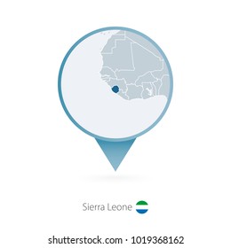 Map pin with detailed map of Sierra Leone and neighboring countries.