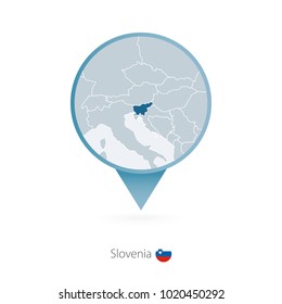 Map pin with detailed map of Slovenia and neighboring countries.