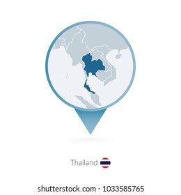Map pin with detailed map of Thailand and neighboring countries.