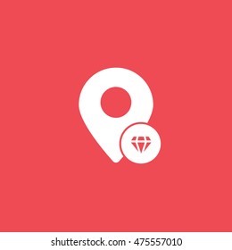 Map Pin Diamond Flat Icon On Red Background