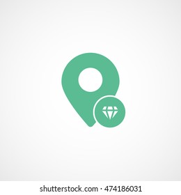 Map Pin Diamond Liked Green Flat Icon On White Background