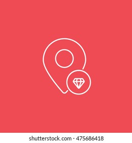 Map Pin Diamond Liked Line Icon On Red Background